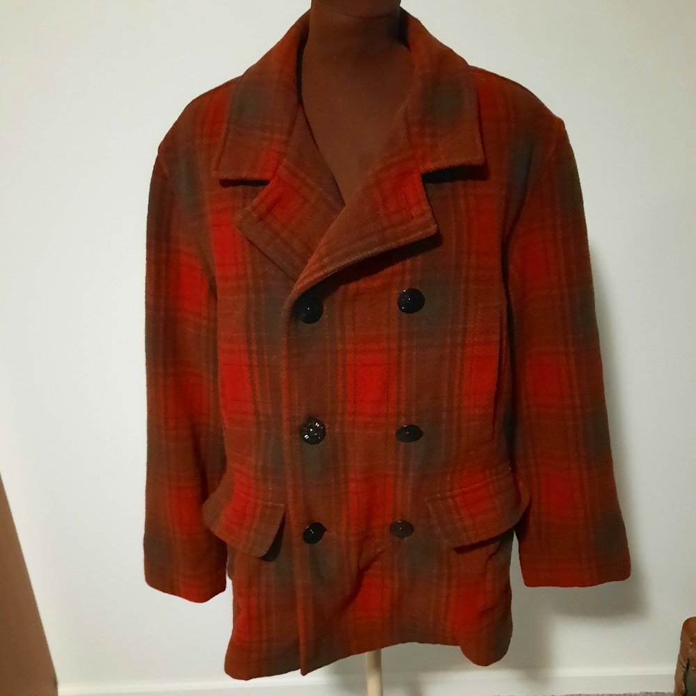 Eddie Bauer Vintage Buffalo Plaid 100% Wool Coat